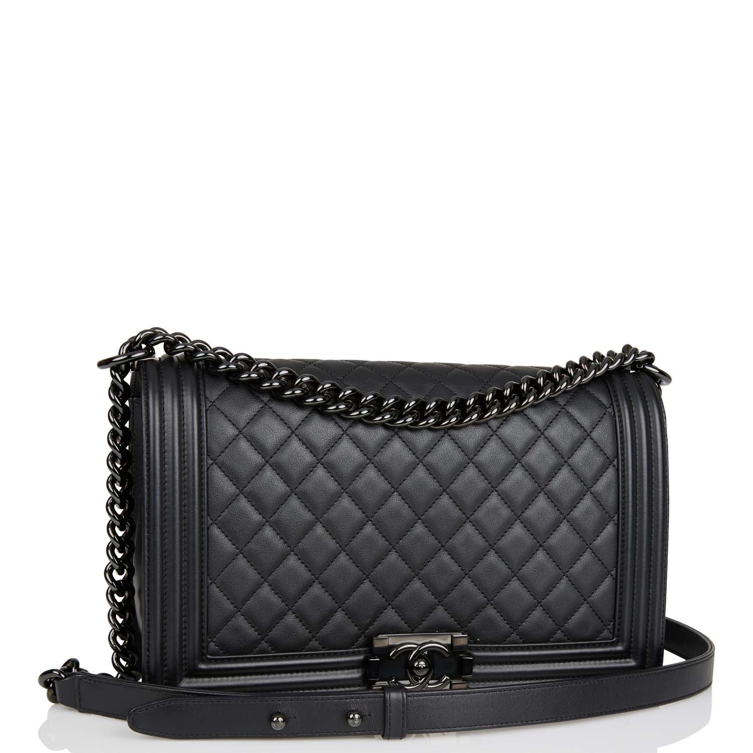 Pre-owned Chanel New Medium Boy Bag SO Black Calfskin Black Hardware ...