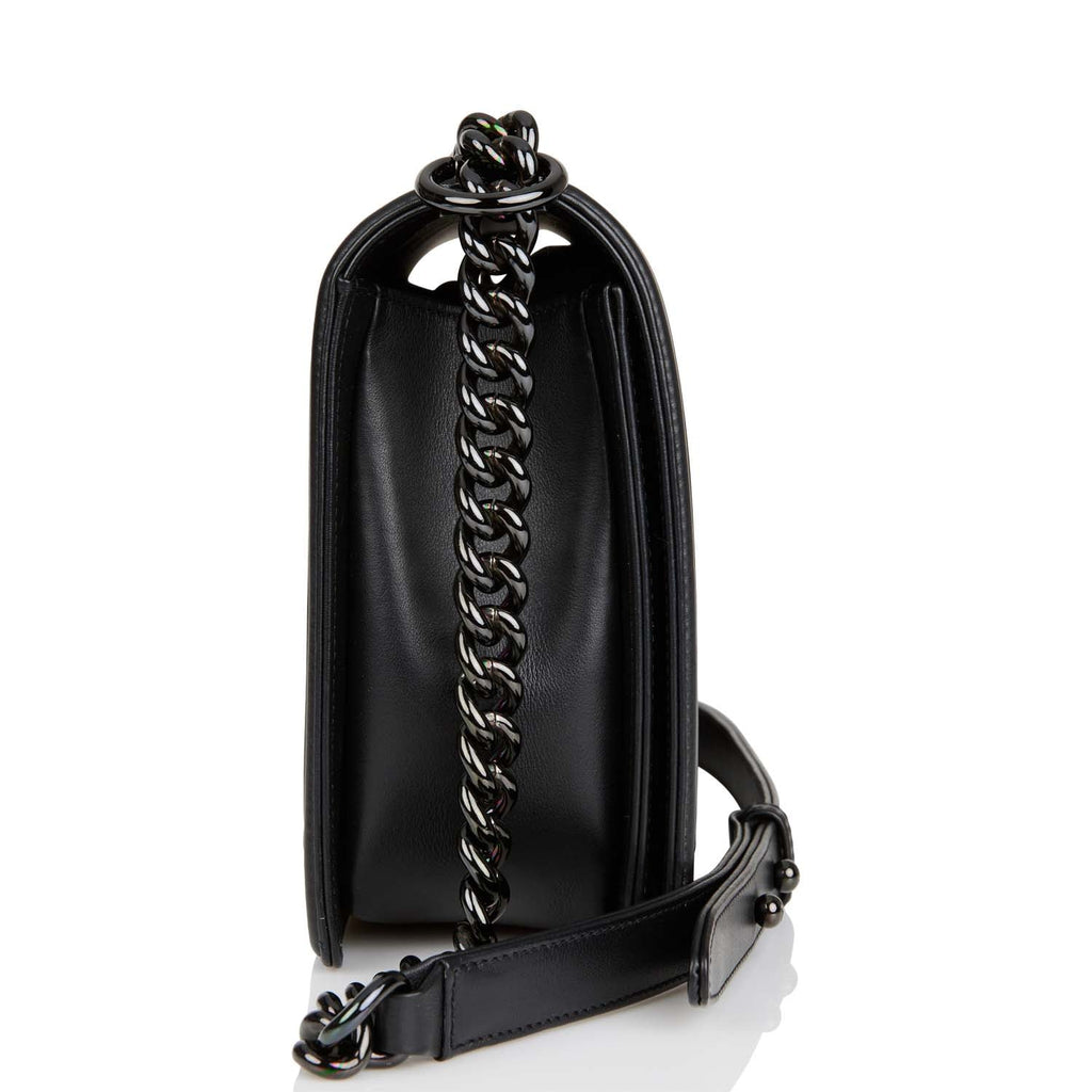 Pre-owned Chanel New Medium Boy Bag SO Black Calfskin Black Hardware