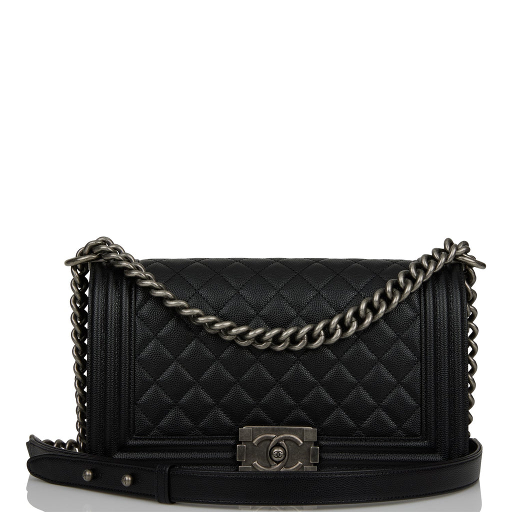 NWT 17P Chanel Black Le Boy Classic Flap, Medium Caviar Bag, RHW