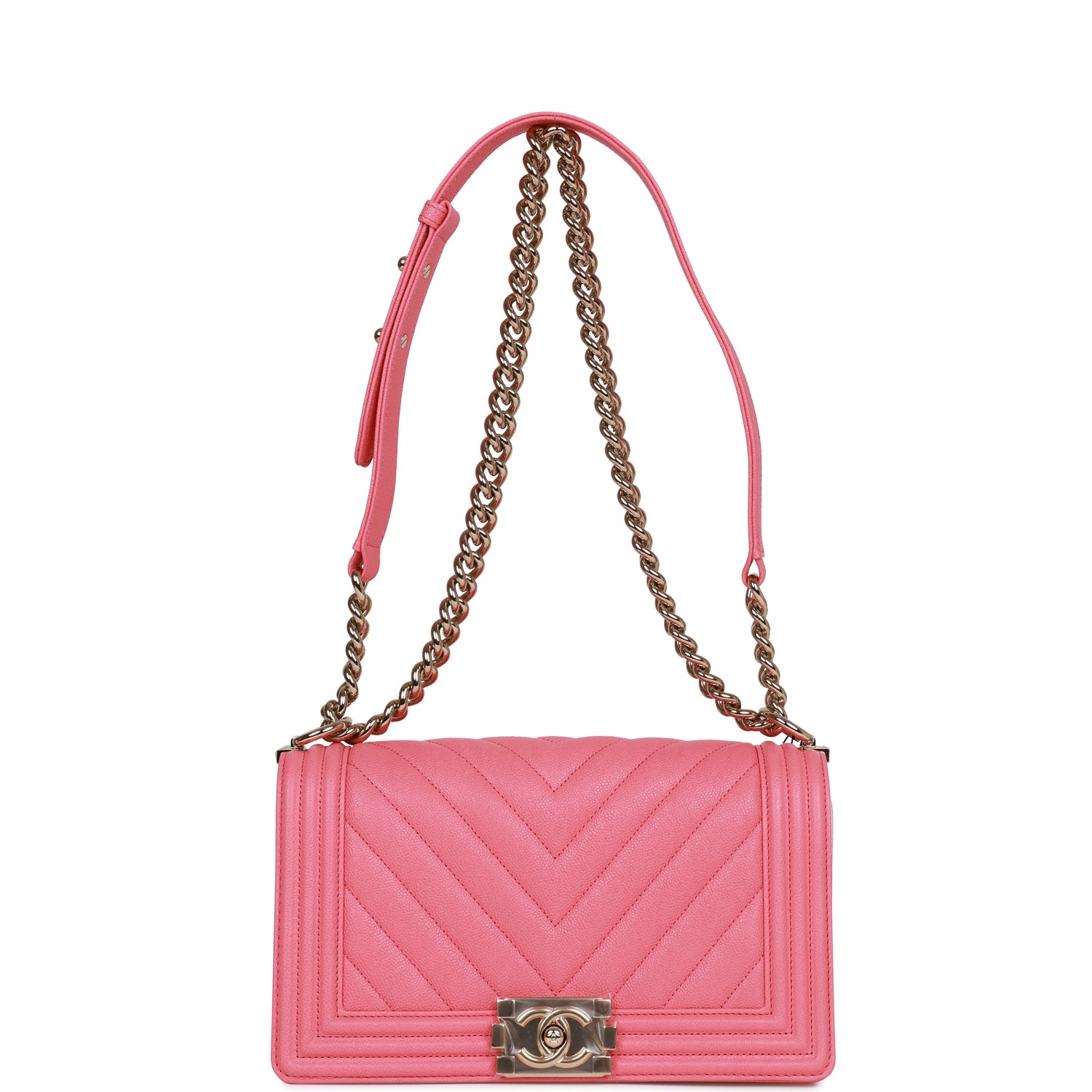 Chanel Medium Boy Bag Pink Chevron Caviar Light Gold Hardware – Madison ...