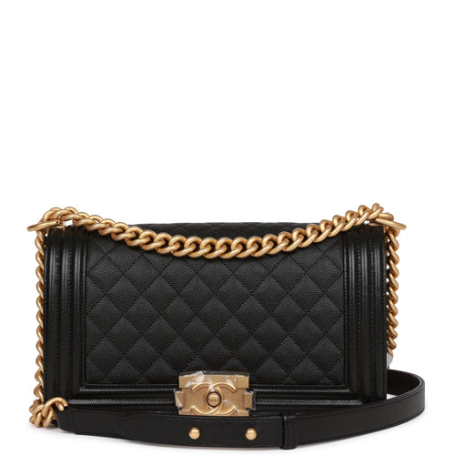 Chanel Medium Boy Bag Black Caviar Antique Gold Hardware