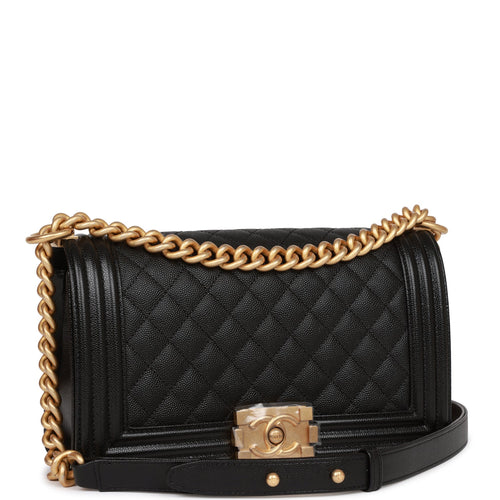 Chanel Medium Boy Bag Black Caviar Antique Gold Hardware