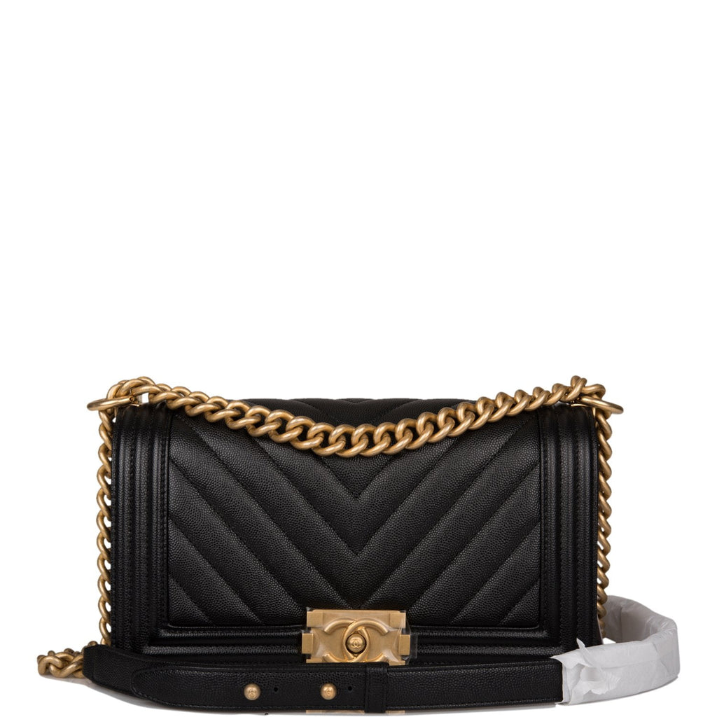 Chanel, Caviar Boy Bag with Aged Gold Hardware