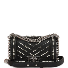 Chanel Small Boy Bag Black Calfskin and Pearl Silver Hardware