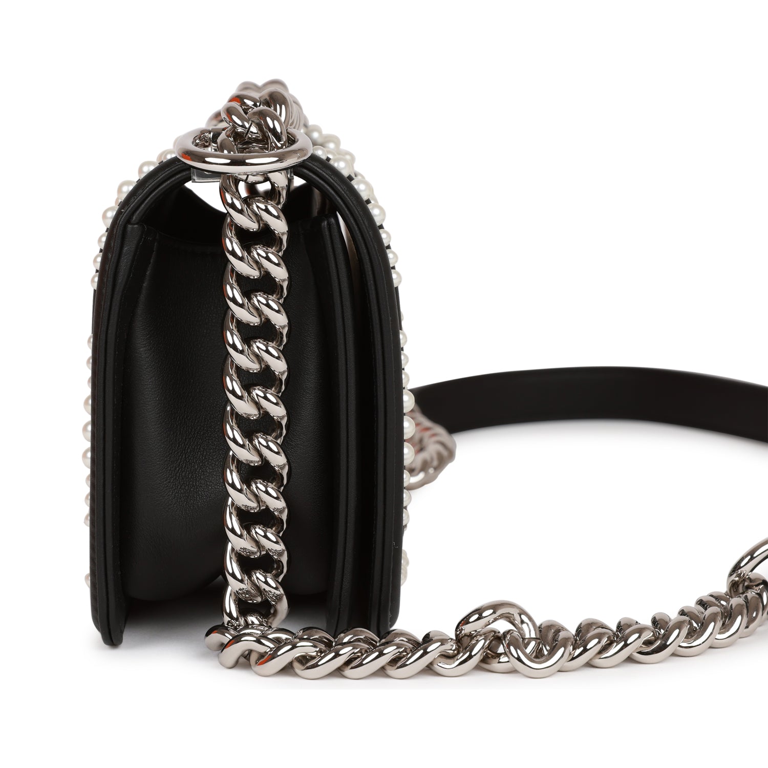 Chanel Small Boy Bag Black Calfskin and Pearl Silver Hardware Madison
