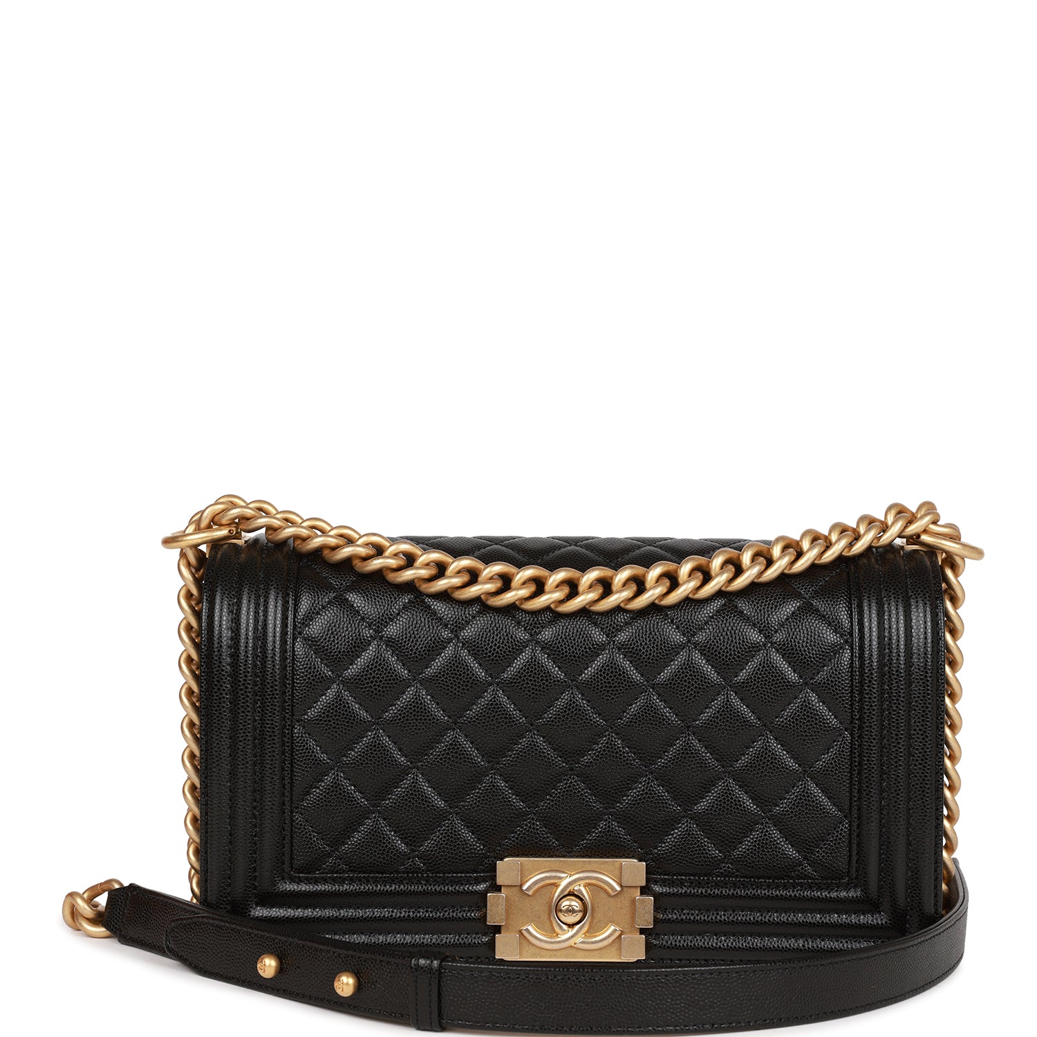 Chanel Medium Boy Bag Black Caviar Antique Gold Hardware – Madison ...