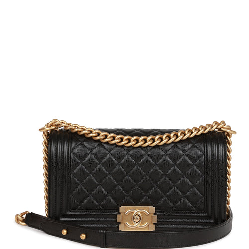 Chanel Medium Boy Bag Black Caviar Antique Gold Hardware