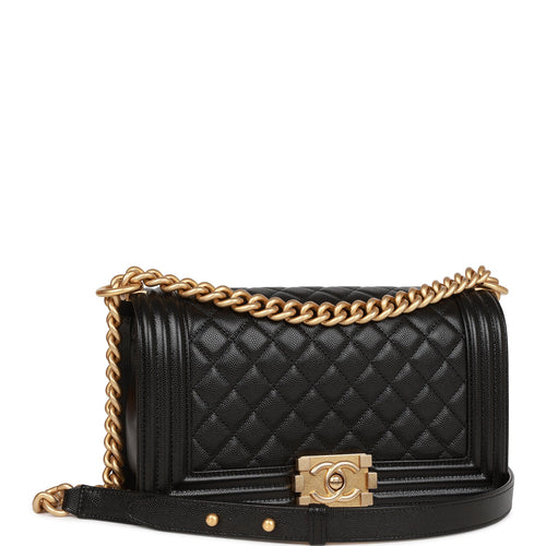 Chanel Medium Boy Bag Black Caviar Antique Gold Hardware