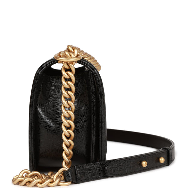 Chanel Small Boy Messenger Bag Black Caviar Antique Gold Hardware –  Khalibags