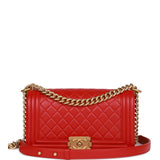 Chanel Medium Boy Bag Red Lambskin Antique Gold Hardware