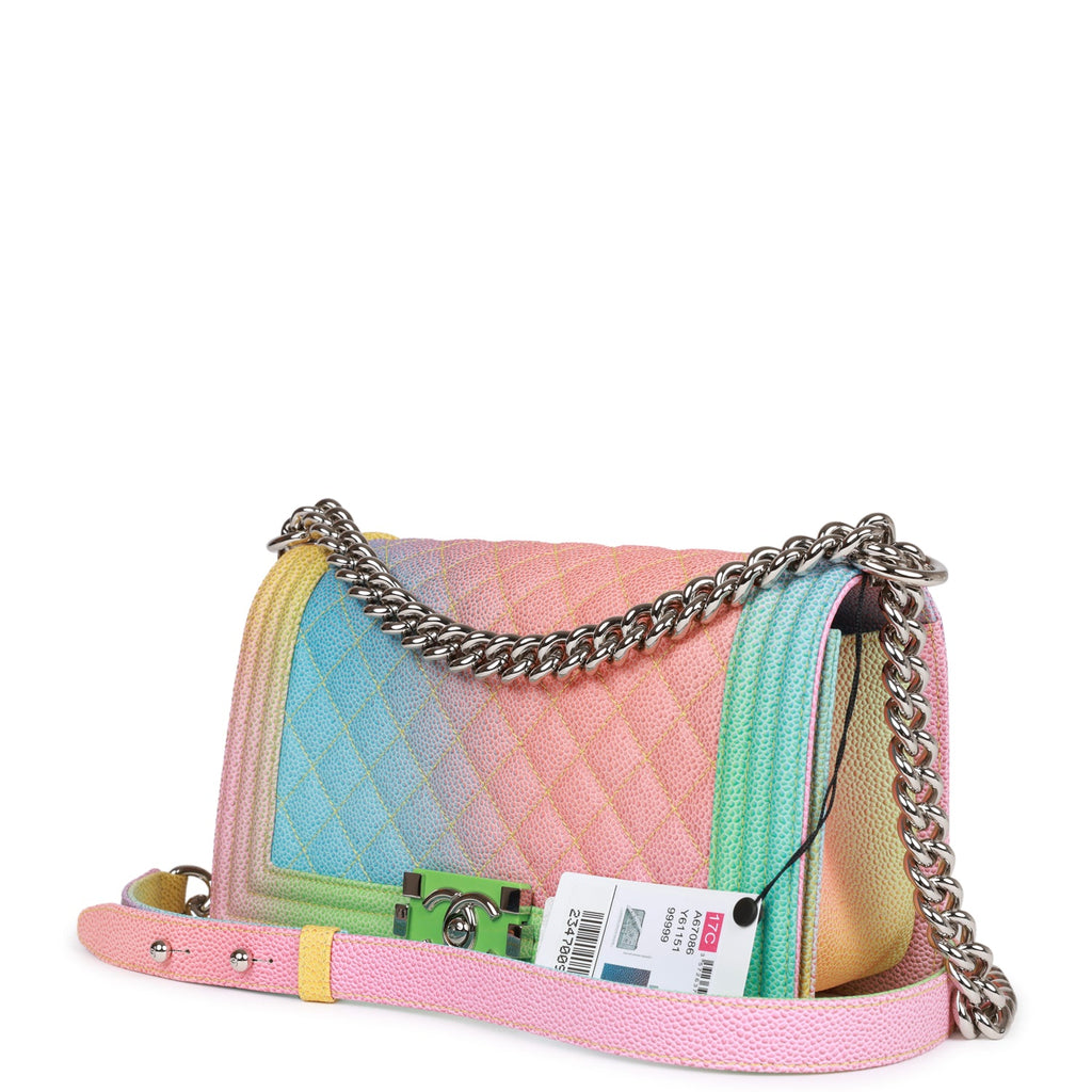 Old Medium Chanel Boy Bag - Rainbow Quilted Caviar Handbag