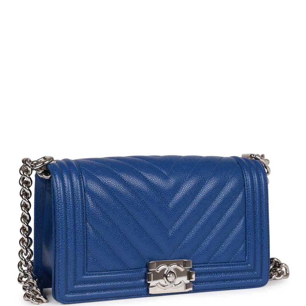 Chanel Medium Boy Bag Blue Chevron Caviar Silver Hardware – Madison Avenue  Couture
