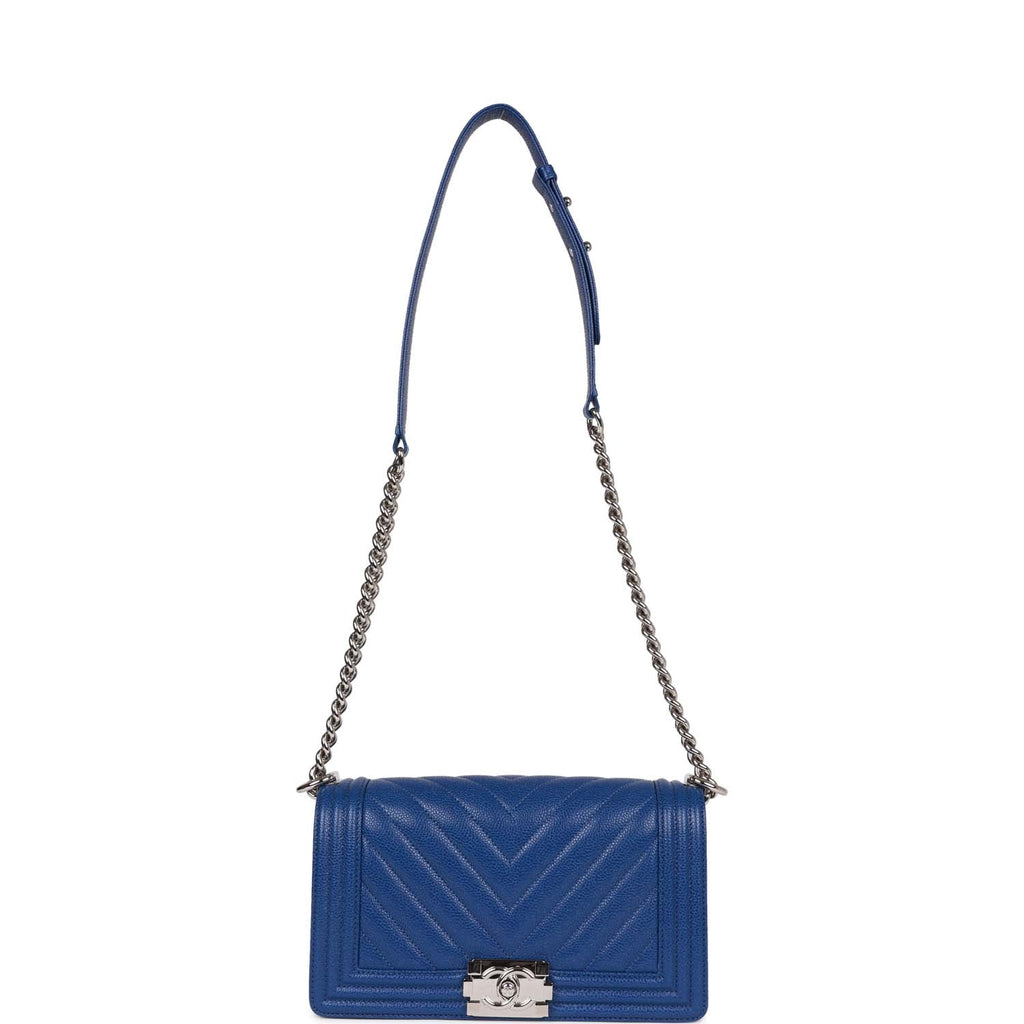 Chanel Medium Boy Bag Blue Chevron Caviar Silver Hardware – Madison Avenue  Couture