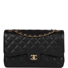 Pre-owned Chanel Jumbo Classic Double Flap Bag Black Caviar Gold Hardware