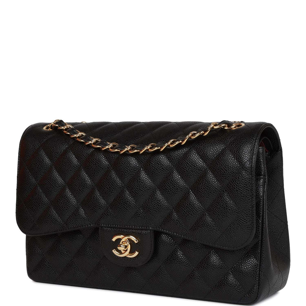 Pre-owned Chanel Jumbo Classic Double Flap Bag Black Caviar Gold Hardware
