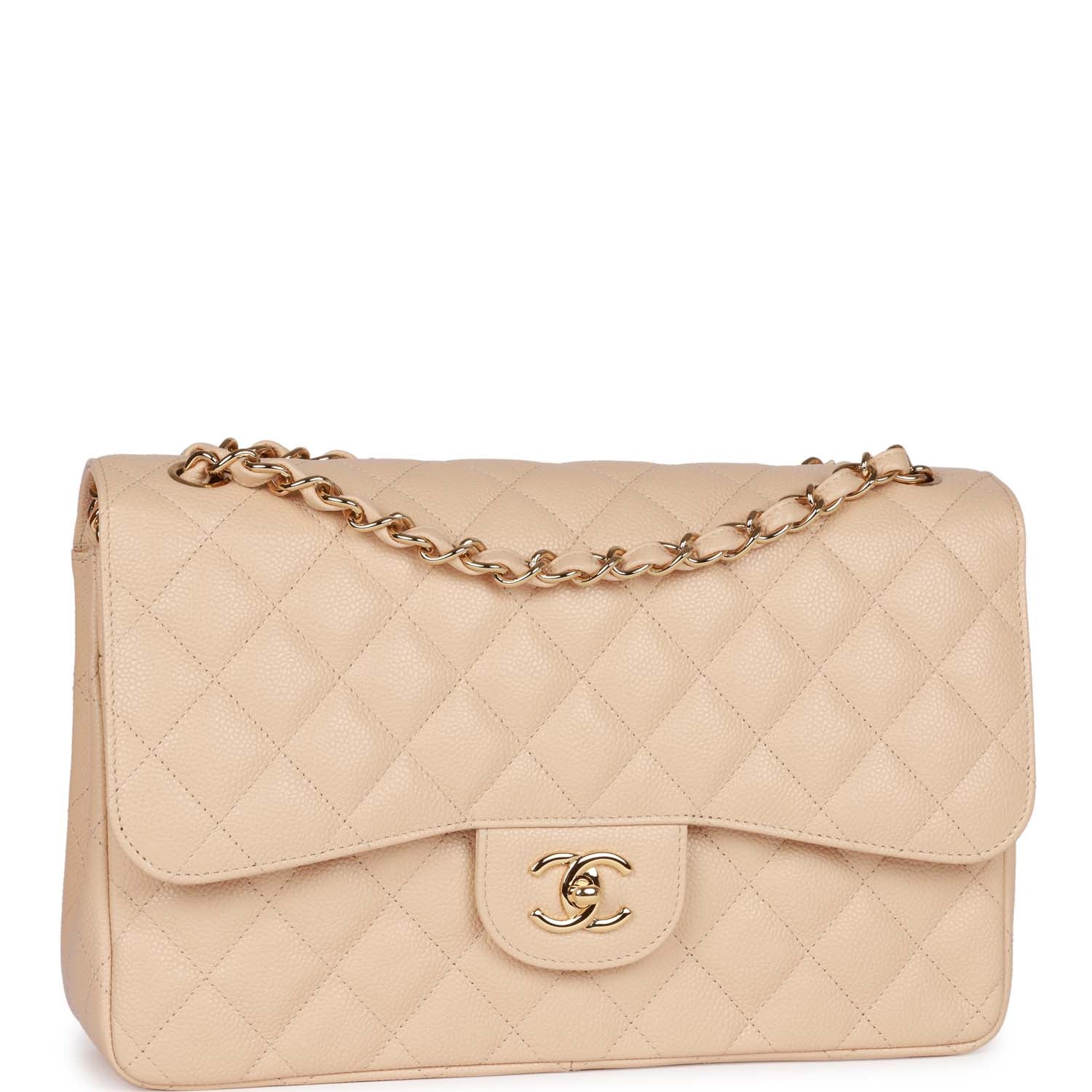 Pre-owned Chanel Jumbo Classic Double Flap Bag Beige Clair Caviar Gold ...