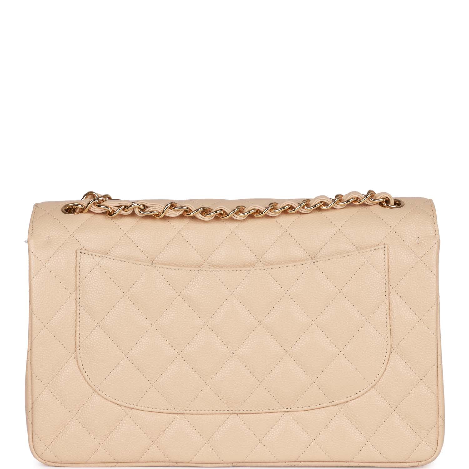 Pre-owned Chanel Jumbo Classic Double Flap Bag Beige Clair Caviar Gold ...