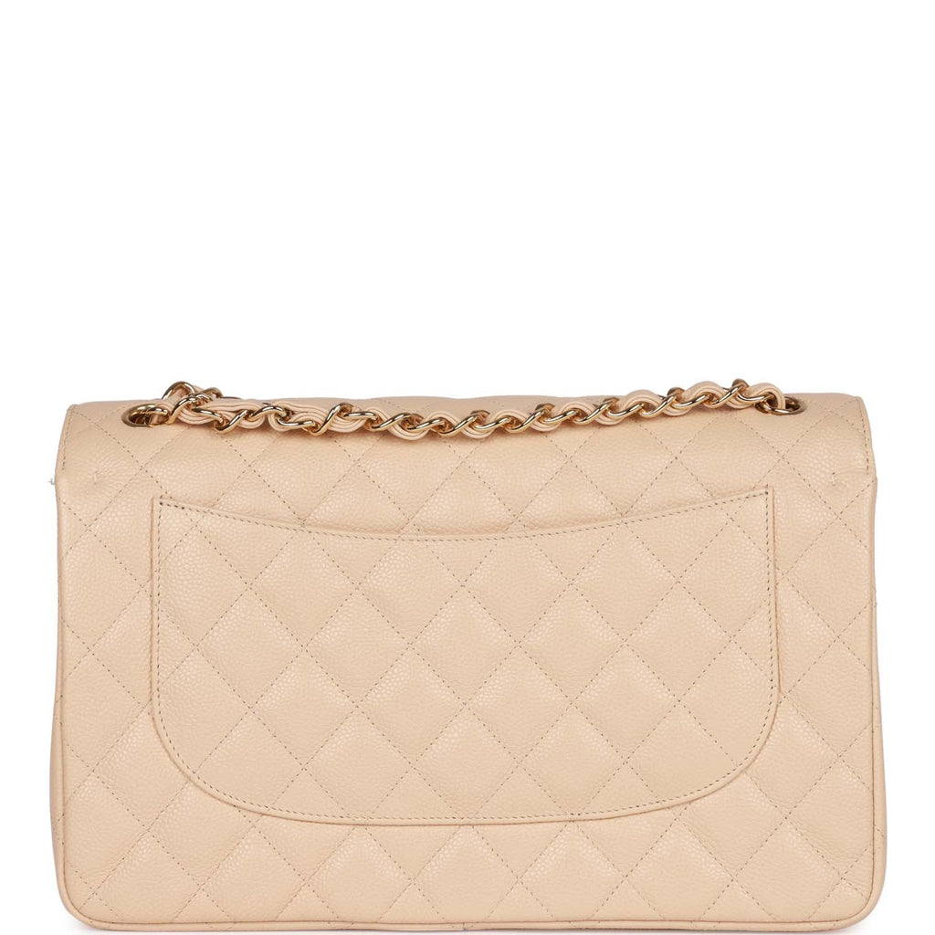 Pre-owned Chanel Jumbo Classic Double Flap Bag Beige Caviar Gold
