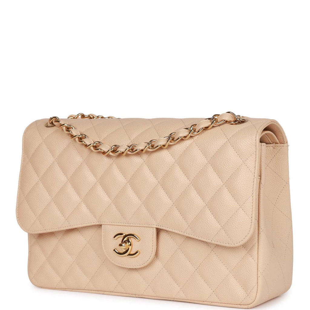 Chanel Khaki Caviar Quilted Jumbo Classic Double Flap Bag - Handbag | Pre-owned & Certified | used Second Hand | Unisex