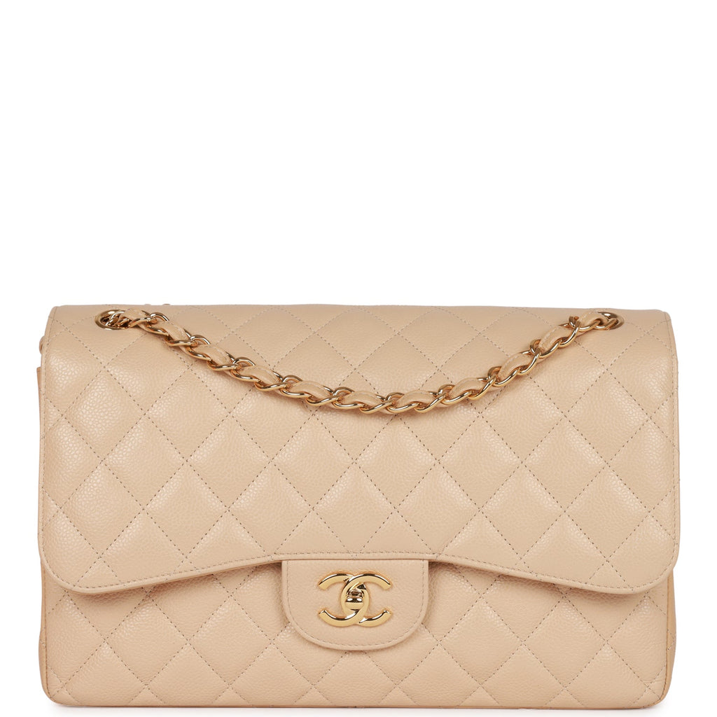 Beige Quilted Lambskin New Classic Double Flap Jumbo