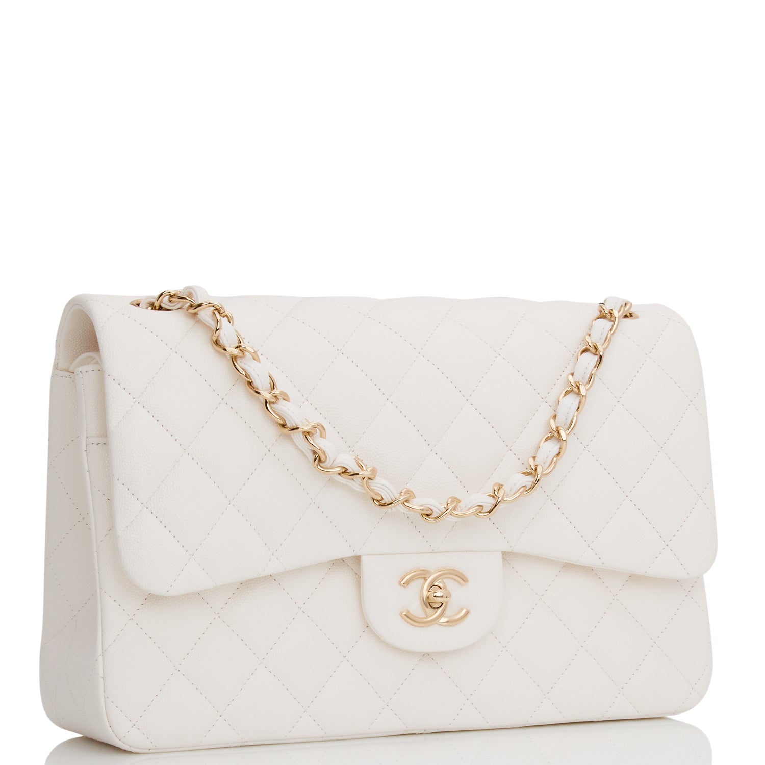 Chanel Jumbo Classic Double Flap Bag White Caviar Light Gold Hardware ...