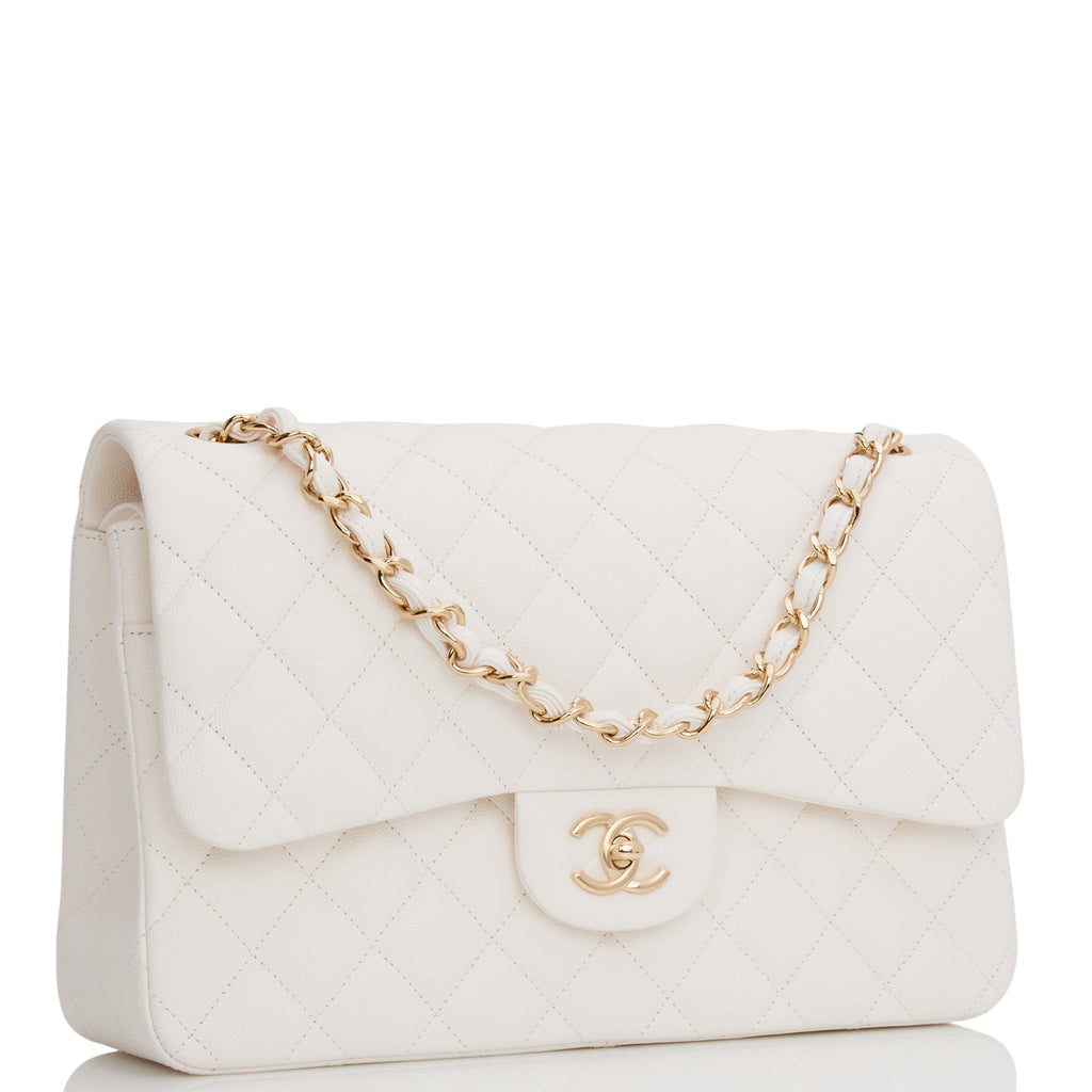 Chanel Jumbo Classic Double Flap Bag White Caviar Light Gold Hardware
