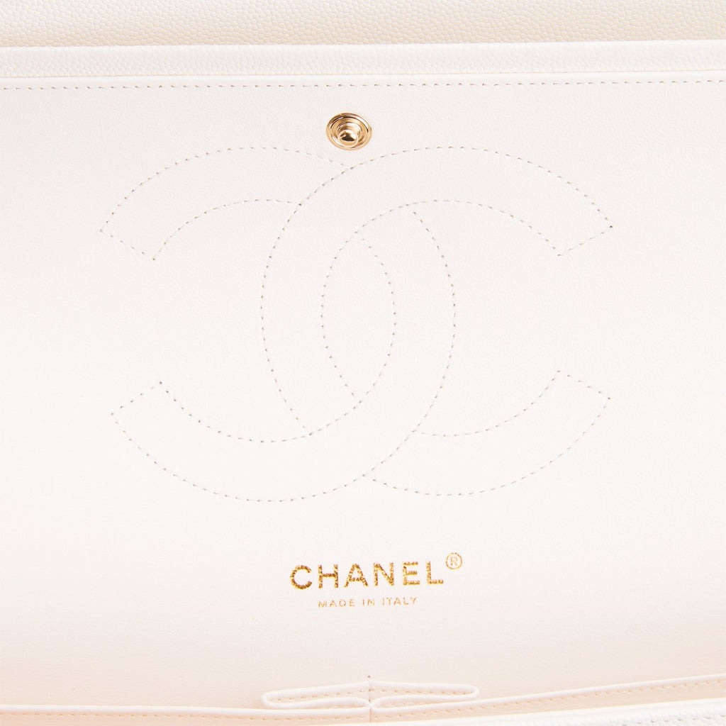 Chanel Jumbo Classic Double Flap Bag White Caviar Light Gold Hardware