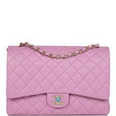 Chanel Maxi Classic Double Flap Bag Dark Pink Caviar Light Gold Hardwa – Madison  Avenue Couture