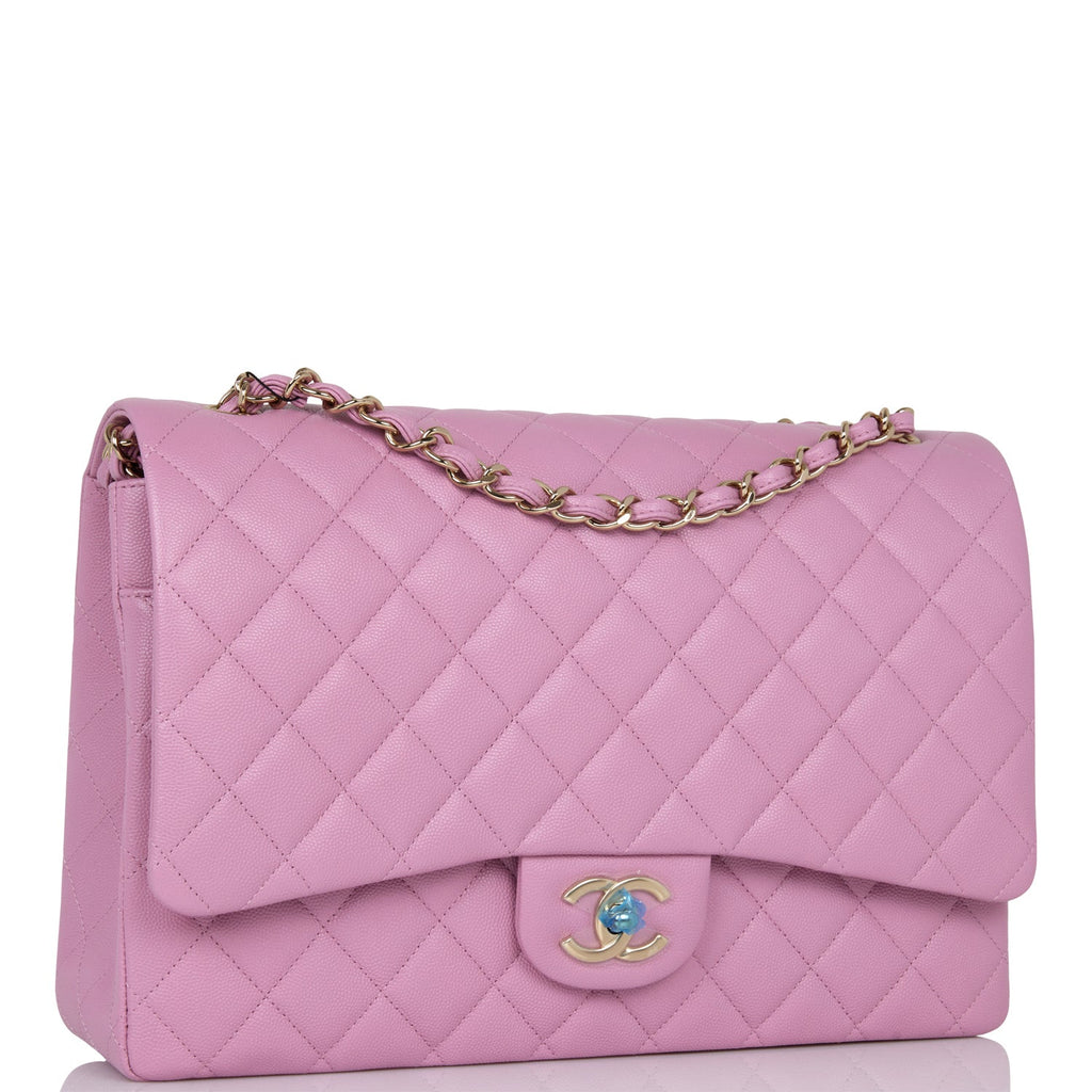 Chanel Quilted Caviar Maxi Classic Double Flap Bag Light Pink
