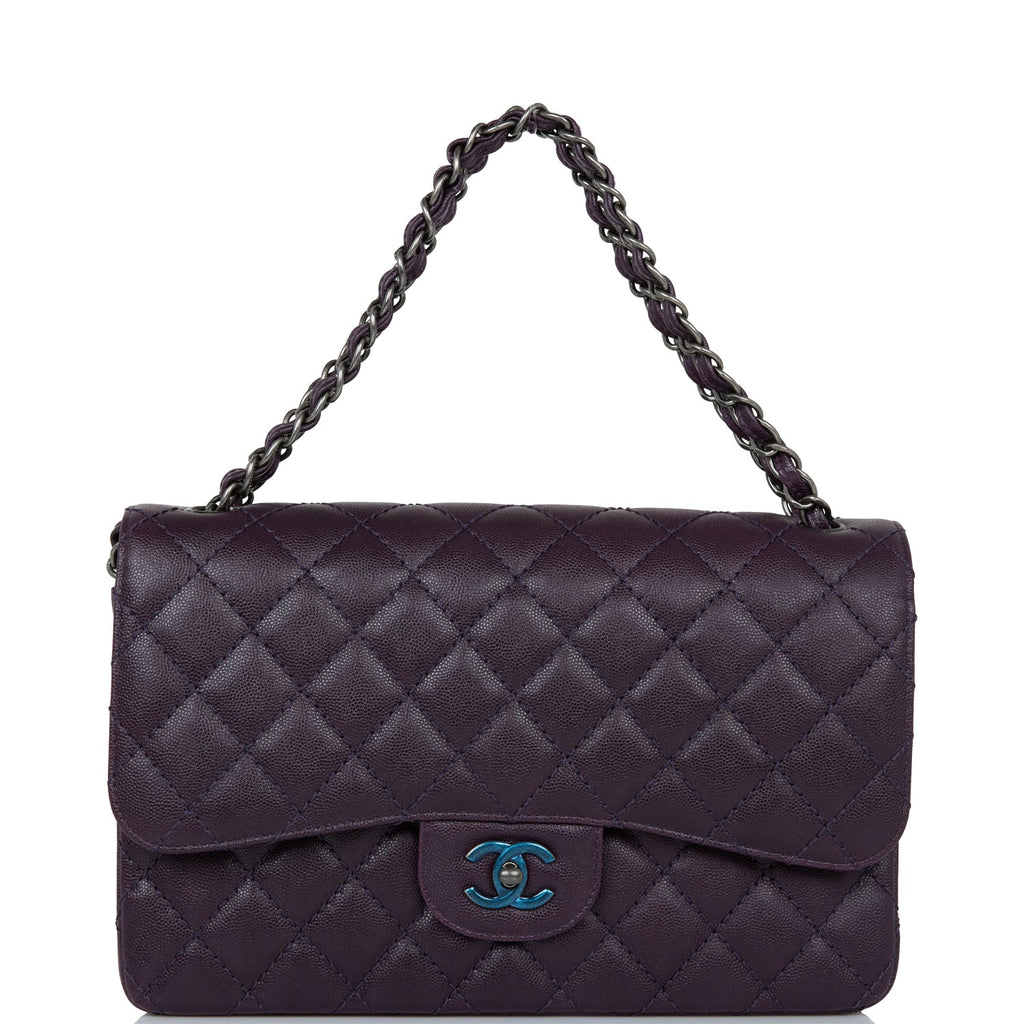 Purple Quilted Lambskin New Classic Double Flap Maxi