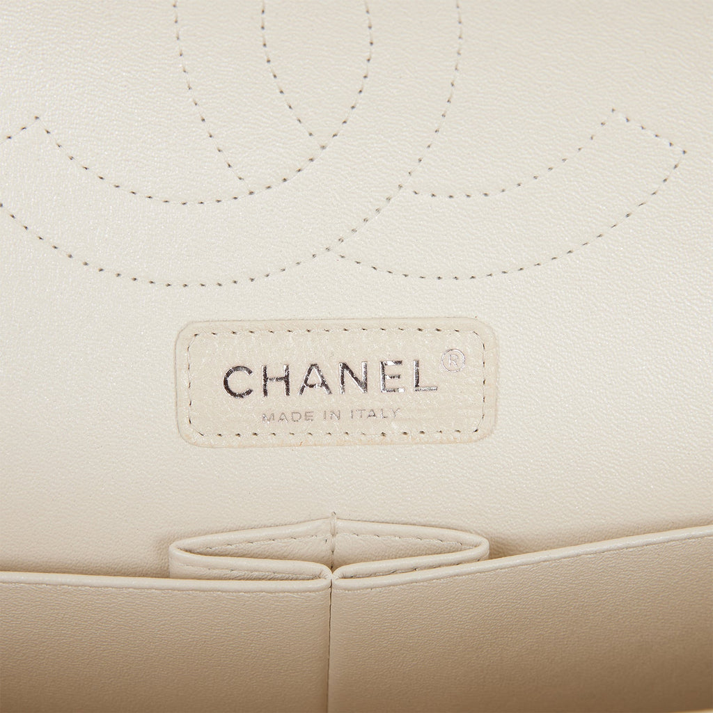 Chanel Jumbo Classic Double Flap Bag White Iridescent Caviar Silver Hardware