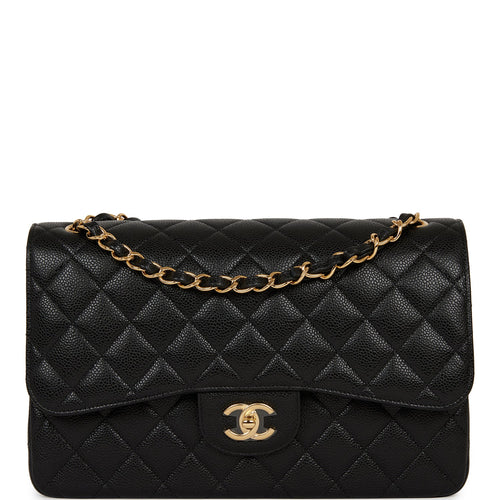 Chanel Jumbo Classic Double Flap Bag Black Caviar Gold Hardware