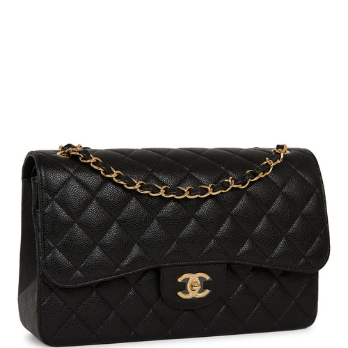 Chanel Jumbo Classic Double Flap Bag Black Caviar Gold Hardware