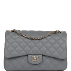 Chanel Jumbo Classic Double Flap Bag Grey Caviar Light Gold Hardware