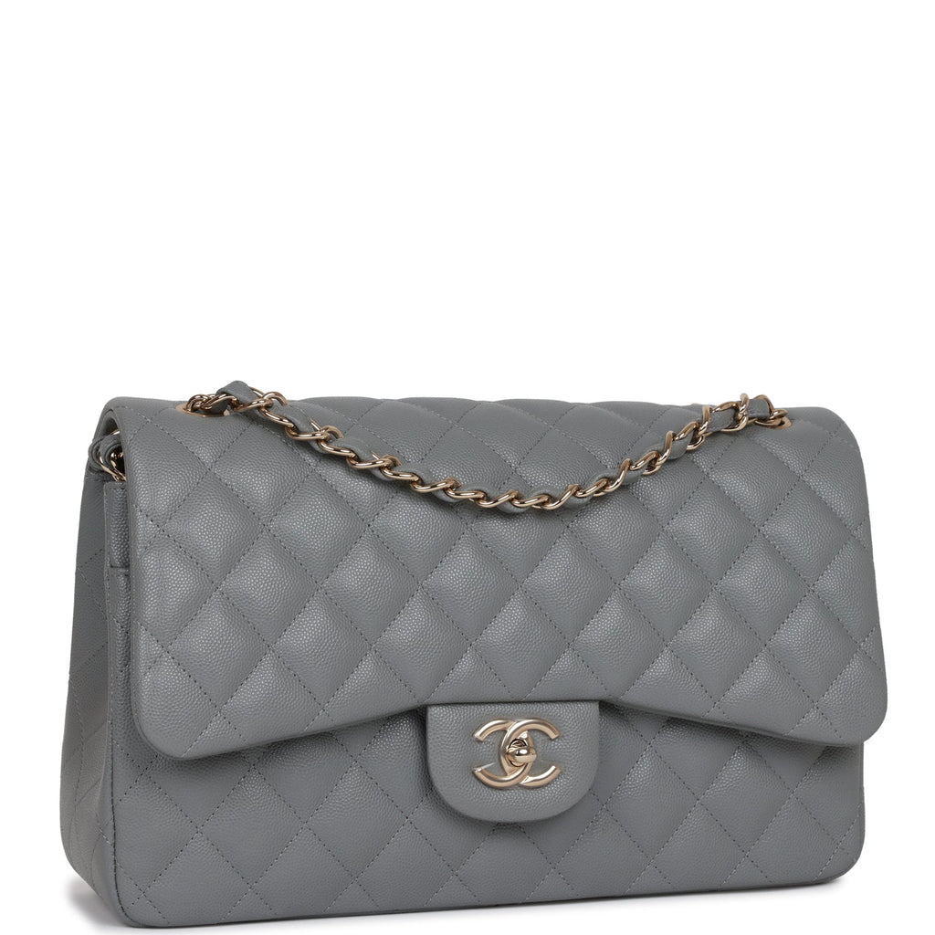 Chanel Jumbo Classic Double Flap Bag Grey Caviar Light Gold Hardware