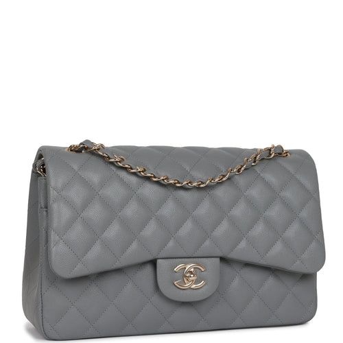 Chanel Jumbo Classic Double Flap Bag Grey Caviar Light Gold Hardware