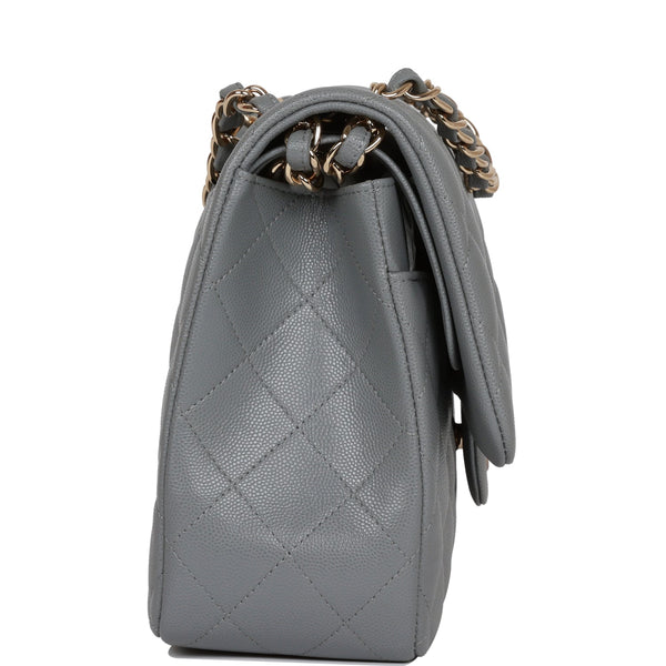 Chanel Jumbo Classic Double Flap Bag Grey Caviar Light Gold Hardware –  Madison Avenue Couture
