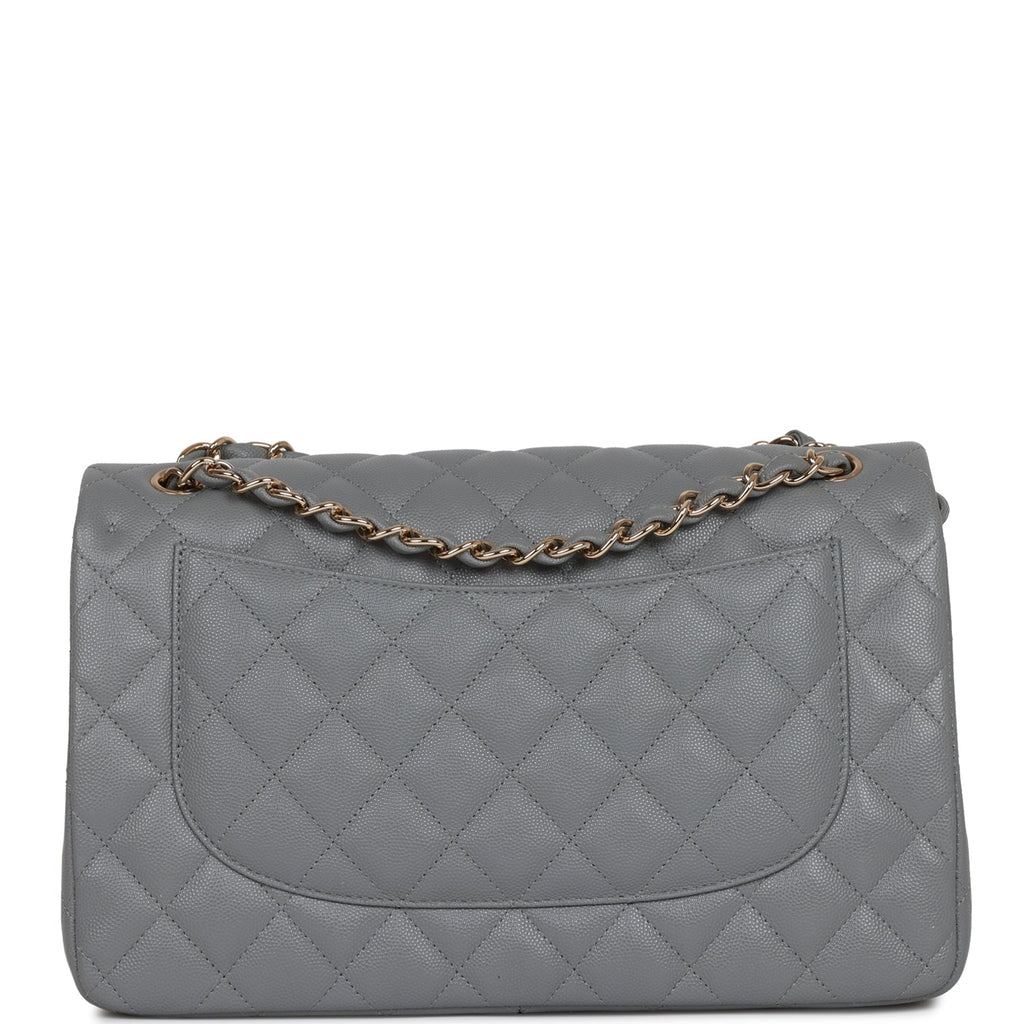 Chanel Grey Quilted Caviar Jumbo Classic Double Flap Gold Hardware
