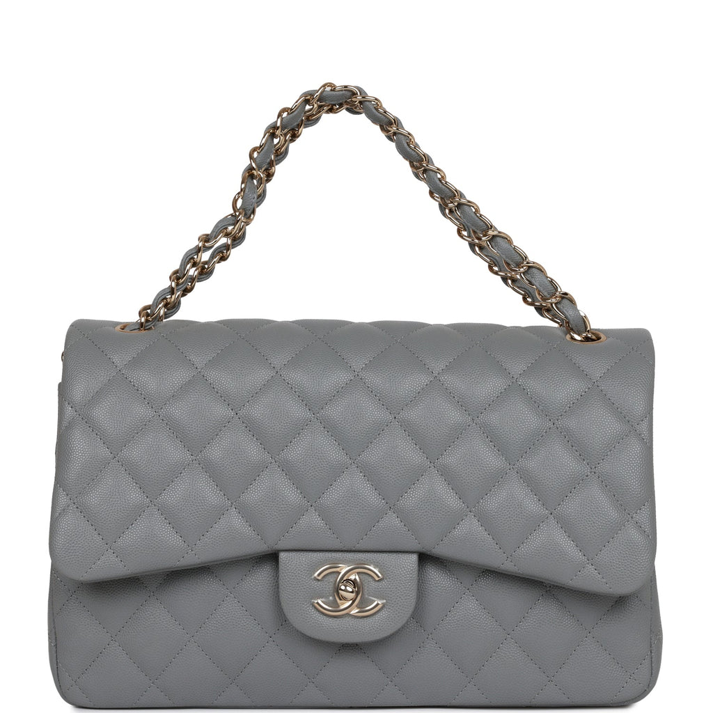 Chanel Jumbo Classic Double Flap Bag Grey Caviar Light Gold Hardware –  Madison Avenue Couture