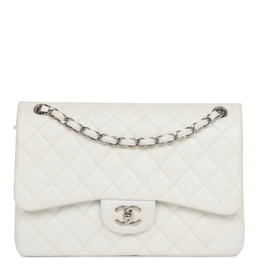 Chanel Quilted Classic Jumbo Double Flap Bag in White Caviar with  Silver-Tone Metal Hardware - Bags - Kabinet Privé
