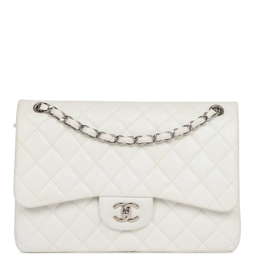 Pre-owned Chanel Jumbo Classic Double Flap Bag White Caviar Silver Hardware