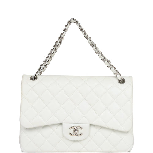 Pre-owned Chanel Jumbo Classic Double Flap Bag White Caviar Silver Hardware