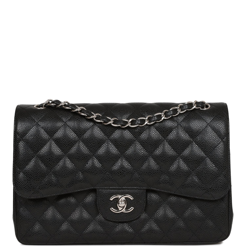 Chanel Black Quilted Caviar Leather Classic Jumbo Double Flap Bag