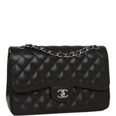 Pre-owned Chanel Jumbo Classic Double Flap Bag Black Caviar Silver Hardware