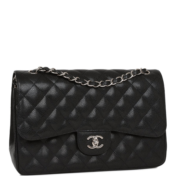Vintage: Chanel Classic Navy Caviar Leather Jumbo Double Flap with Silver  Hardware