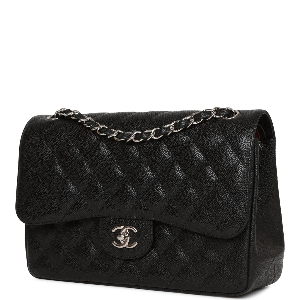 CHANEL Grey Quilted Caviar Leather Jumbo Classic Double Flap Bag