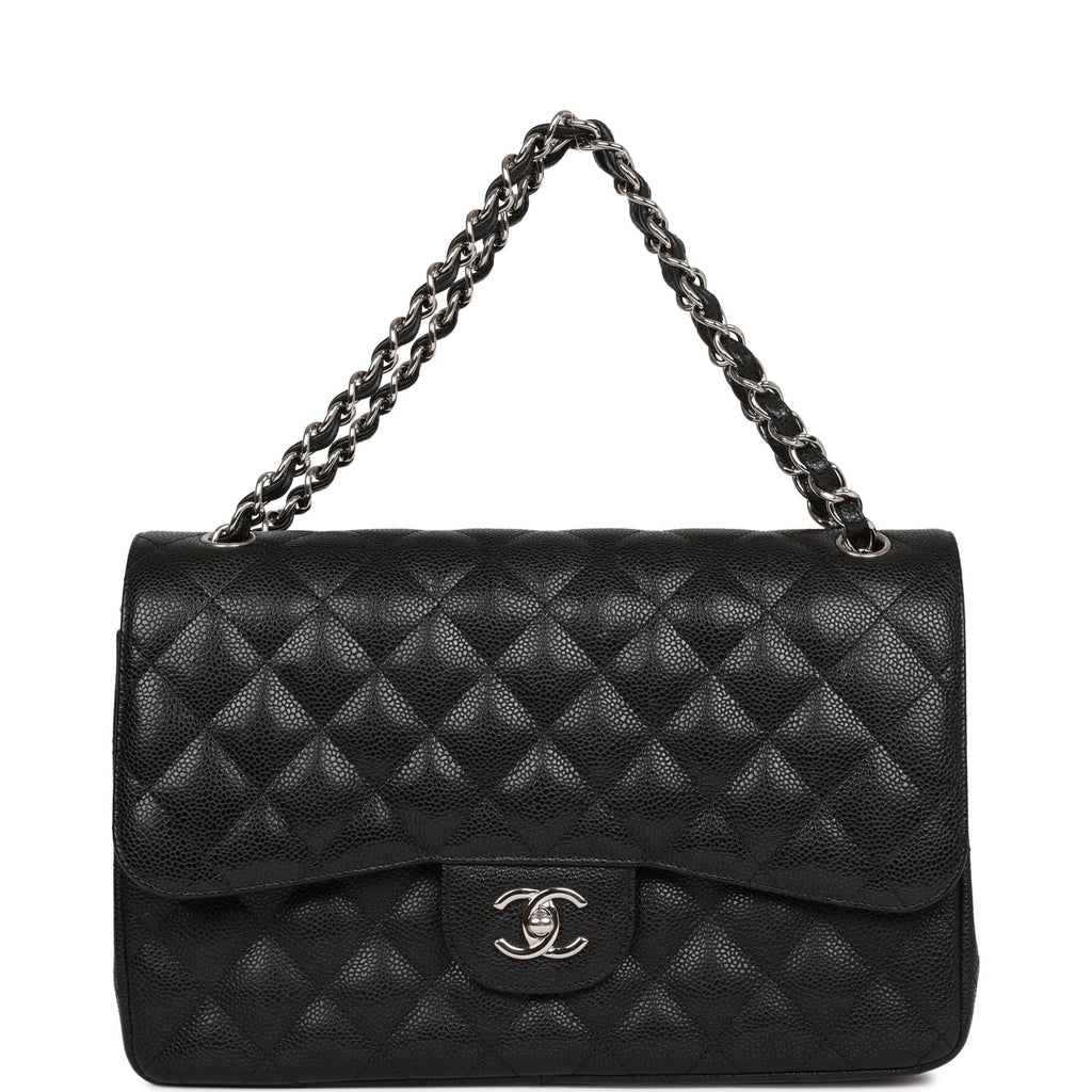 Chanel Black Quilted Caviar Jumbo Classic Double Flap Bag Silver Hardware, 2018 (Very Good)-19