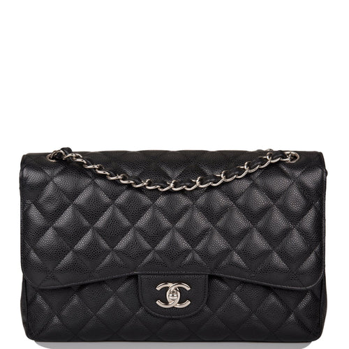 Pre-owned Chanel Jumbo Classic Double Flap Bag Black Caviar Silver Hardware