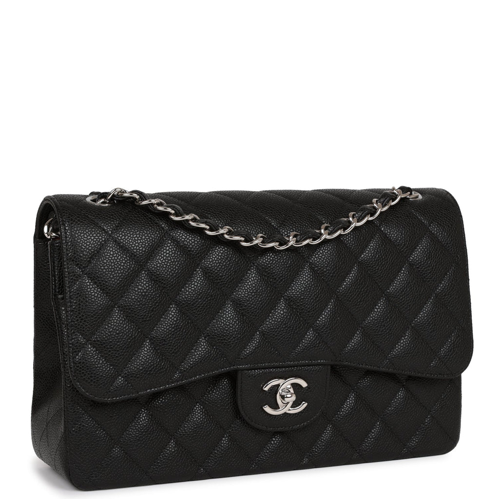 Chanel Gray Caviar Quilted Jumbo Classic Double Flap Bag