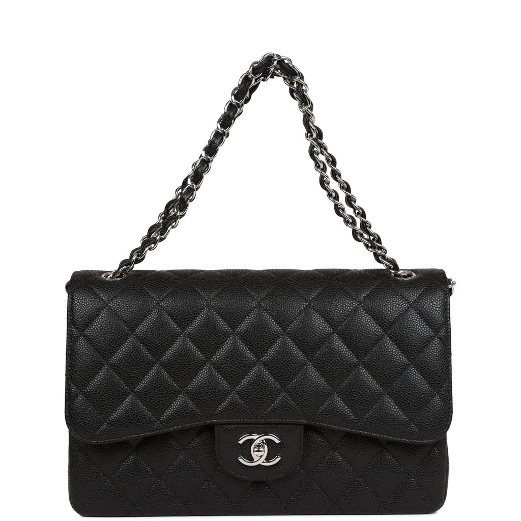 Chanel Lambskin Quilted Jumbo Double Flap Black Silver Hardware